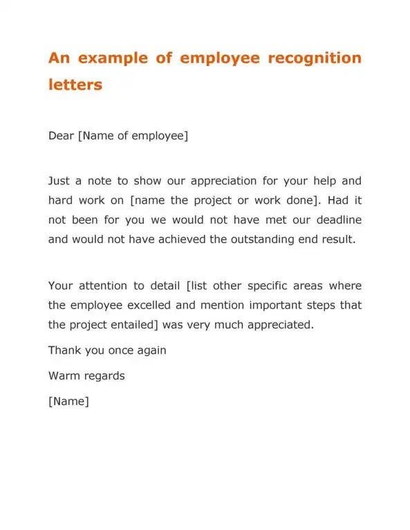 Recognition letter sample for employee 05