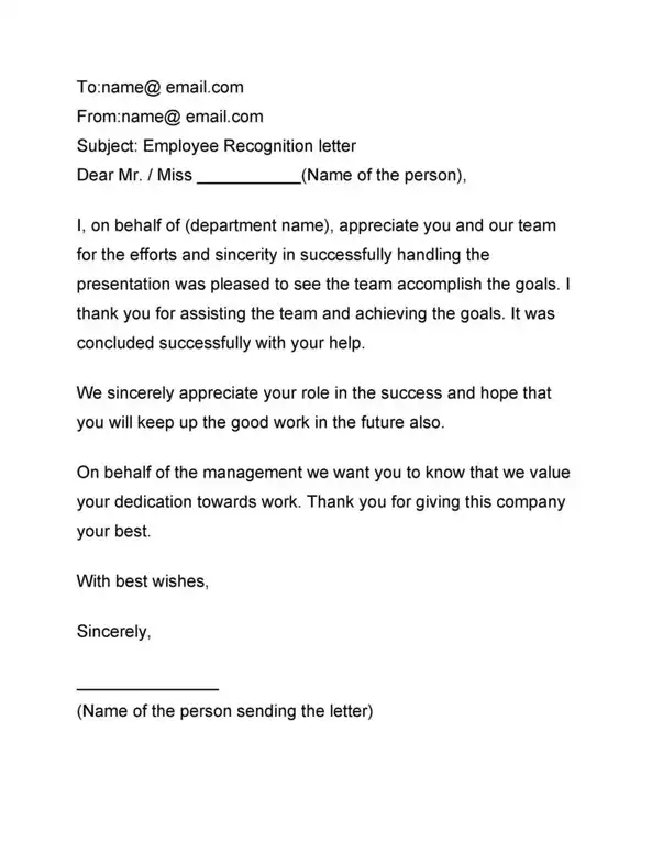 Recognition letter sample for employee 09