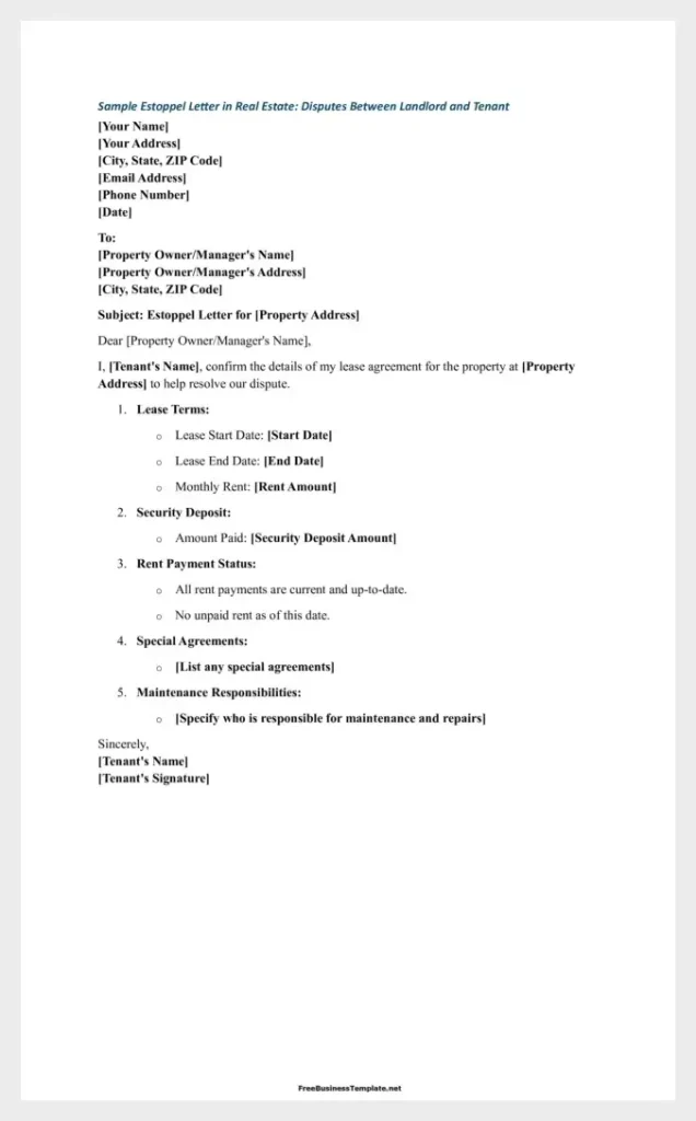 Estoppel Letter in Real Estate Disputes Between Landlord and Tenant
