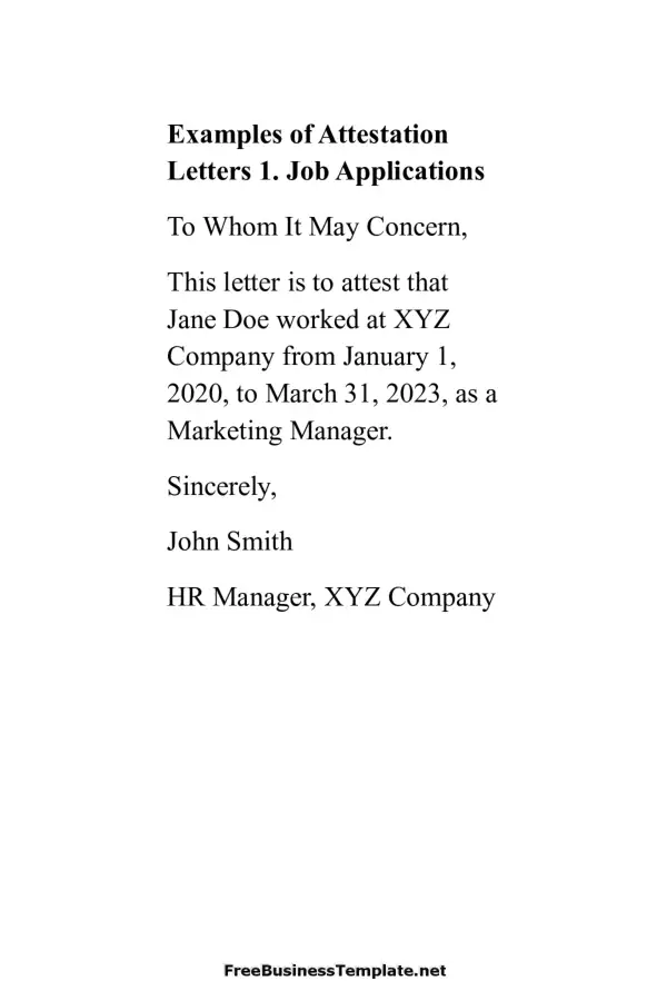 Examples of Attestation letters 01