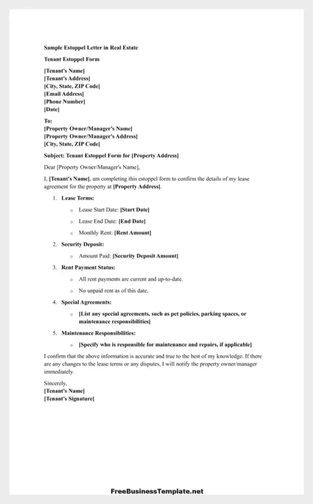 Tenant Estoppel Form