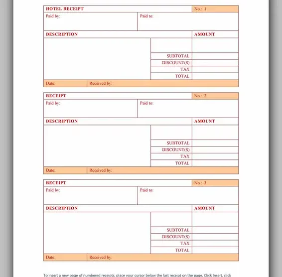 Free Hotel Receipt Template 11