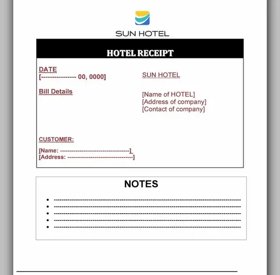 Free Hotel Receipt Template 13