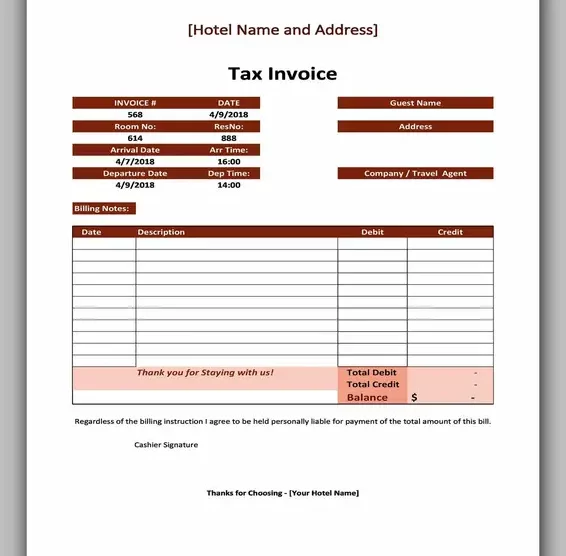 Free Hotel Receipt Template 18