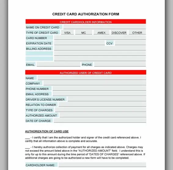 Free Credit Card Authorization Form Template Word 12