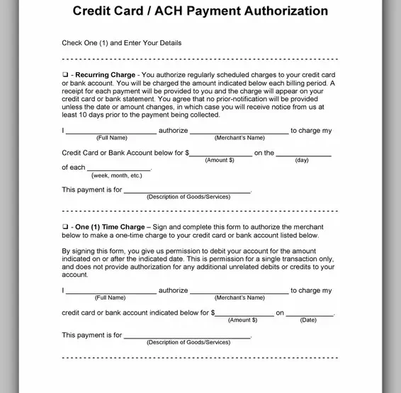 Free Credit Card Authorization Form Template Word 14