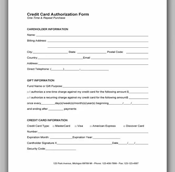 Free Credit Card Authorization Form Template Word 16