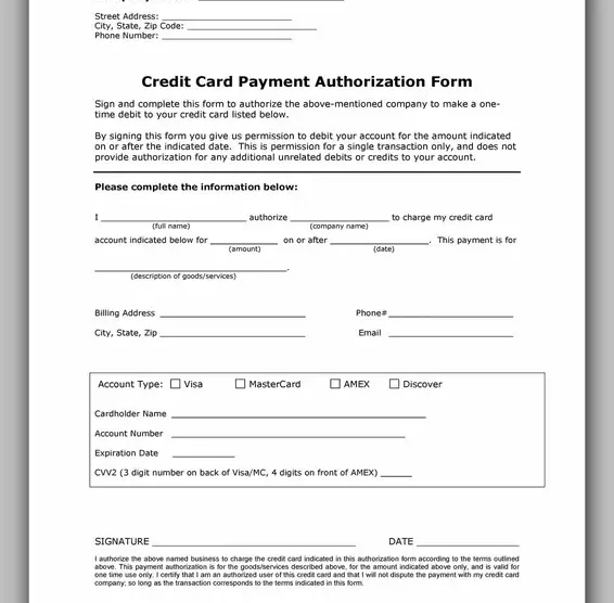 Free Credit Card Authorization Form Template Word 19