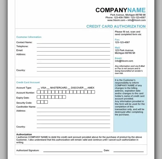 Free Credit Card Authorization Form Template Word 23