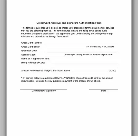 Free Credit Card Authorization Form Template Word 24