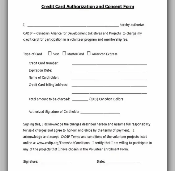 Free Credit Card Authorization Form Template Word 27