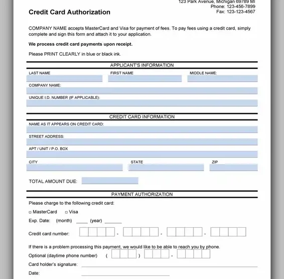 Free Credit Card Authorization Form Template Word 29