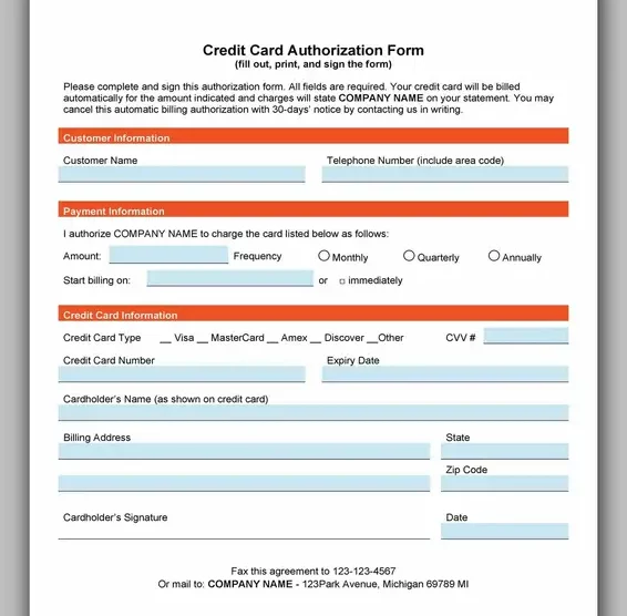 Free Credit Card Authorization Form Template Word 31