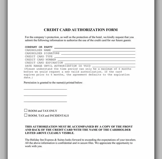 Free Credit Card Authorization Form Template Word 33