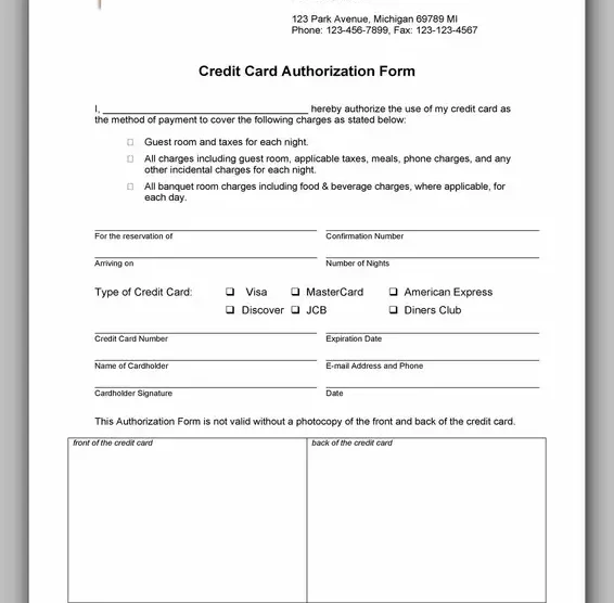 Free Credit Card Authorization Form Template Word 34