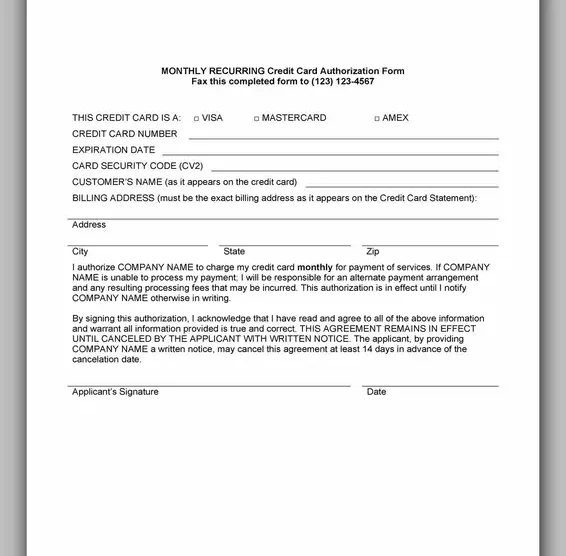 Free Credit Card Authorization Form Template Word 36