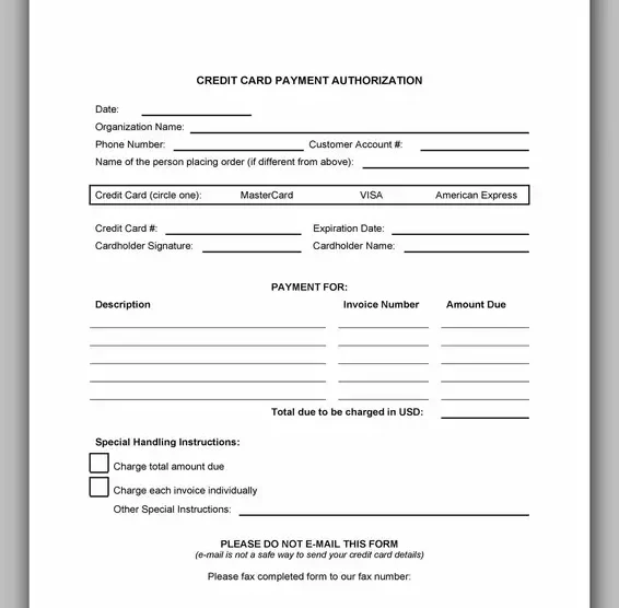 Free Credit Card Authorization Form Template Word 38