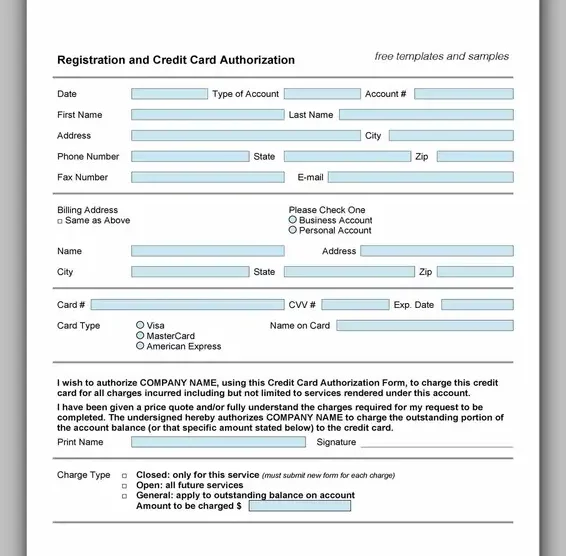 Free Credit Card Authorization Form Template Word 39