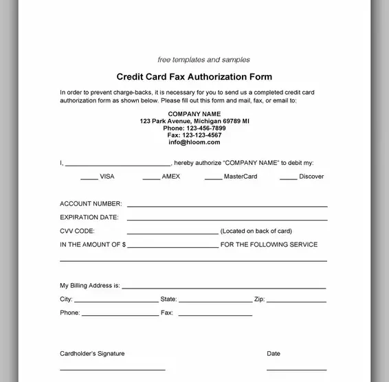 Free Credit Card Authorization Form Template Word 40