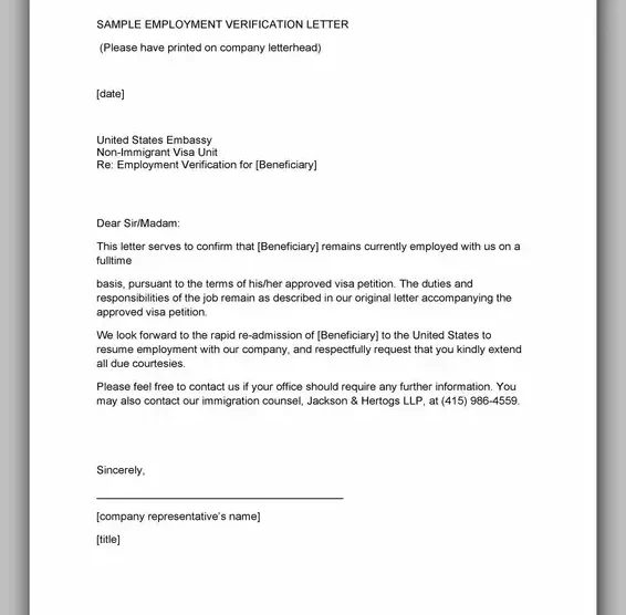 Proof of Employment Letter Example 21