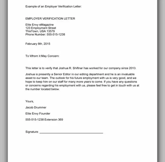 Proof of Employment Letter Example 23