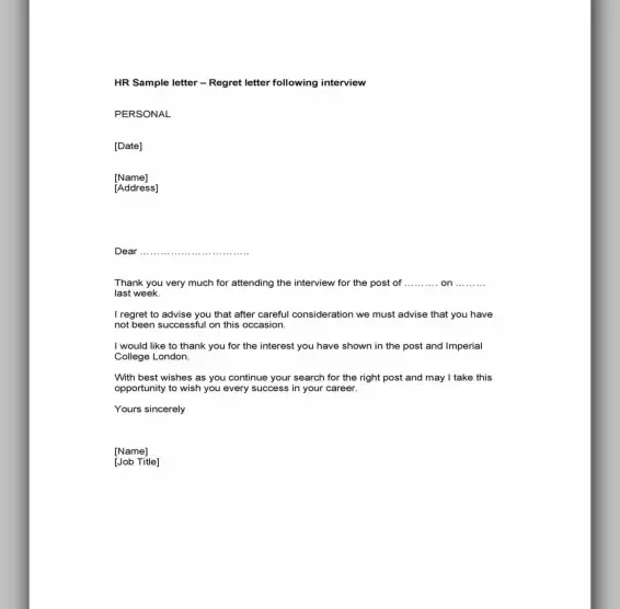 Professional Rejection Letter Template 01