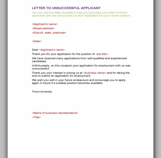 Professional Rejection Letter Template 02