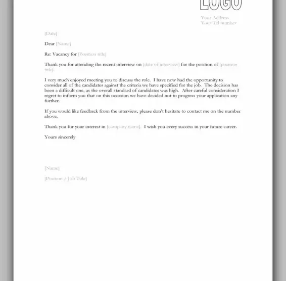 Professional Rejection Letter Template 03