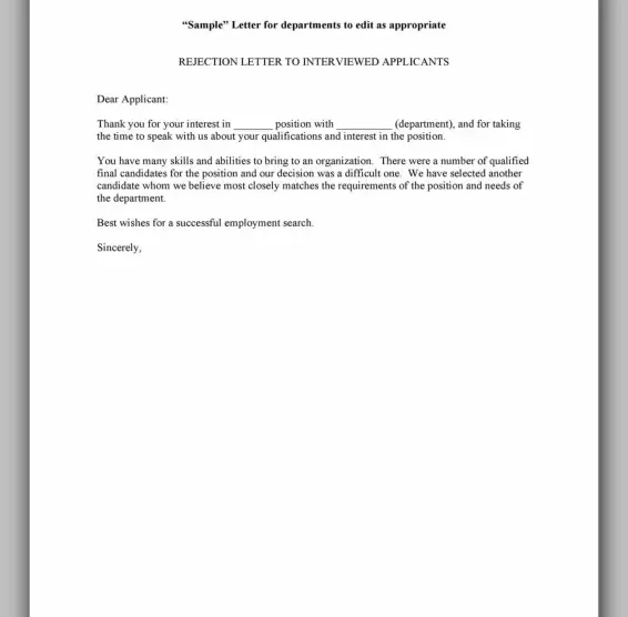 Professional Rejection Letter Template 04