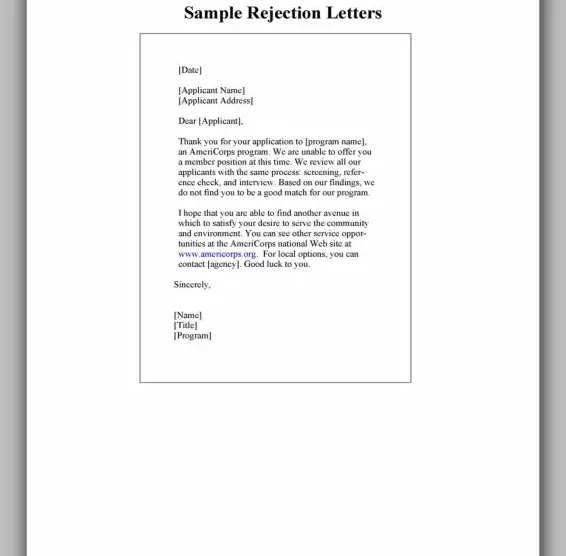 Professional Rejection Letter Template 08