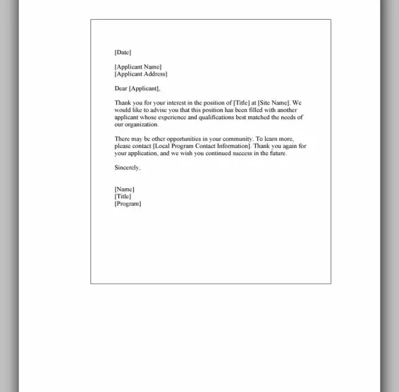 Professional Rejection Letter Template 10