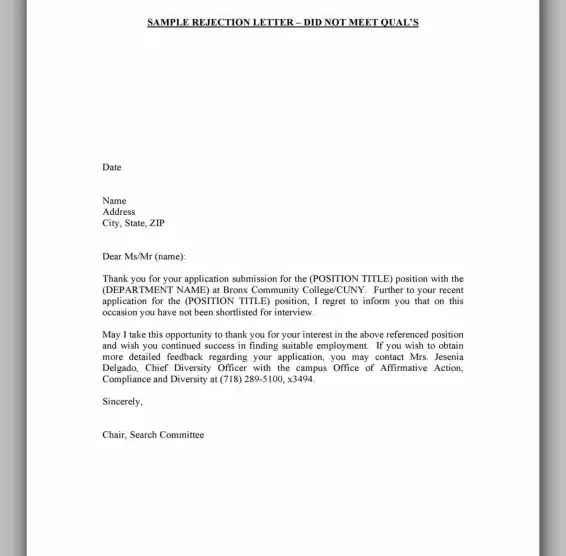 Professional Rejection Letter Template 12