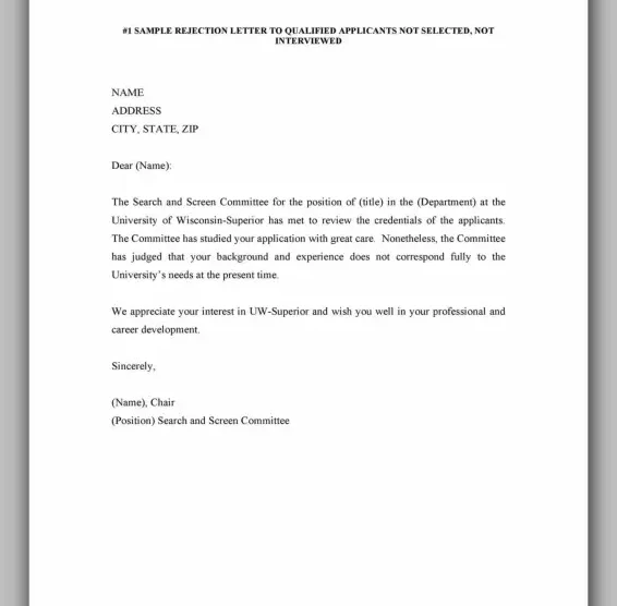 Professional Rejection Letter Template 17