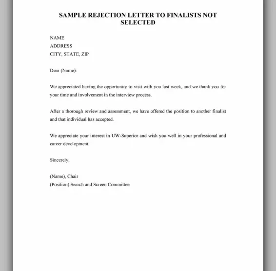 Professional Rejection Letter Template 20