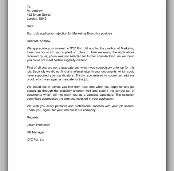 Professional Rejection Letter Template 22