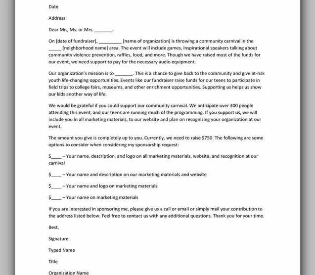 Sponsorship Letter Template For Donations 22