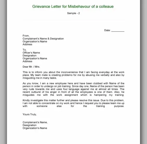 Grievance Letter Sample 02