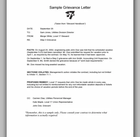 Grievance Letter Sample 18